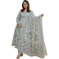 KLOSIA Women Viscose Block Printed Regular Kurta and Pant Set with Dupatta (in, Alpha, 2XL, Off-White)