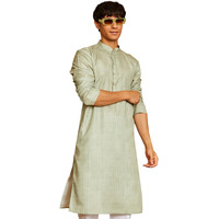 VASTRAMAY Men's Cotton Kantha Work Kurta  Elegant Embroidered Ethnic Wear for Festive & Casual Occasions Green