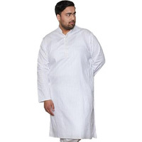 VASTRAMAY Mens Cotton Kurta  Striped Design with Embroidered Collar, Full Sleeves, Button Closure, Traditional Ethnic Wear White