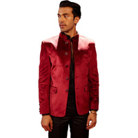 VASTRAMAY Men's Maroon velvet Jodhpuri | Maroon Velvet Jodhpuri Bandhgala For Men