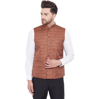 VASTRAMAY Men's Coffee Brown Silk Blend Nehru Jacket-VASMJ121CO_42