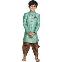 VASTRAMAY Boys' Green And Coffee Indowestern Sherwani and Cowl dhoti pant Set_VASBIW105GNnCDCO_36