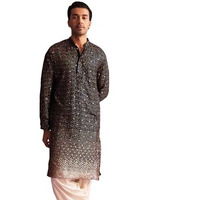 VASTRAMAY Men's Black Georgette Kurta_VSHRMK229BL_38