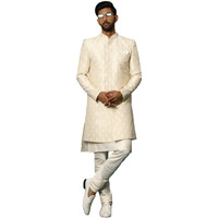 VASTRAMAY Men's Beige And Cream Viscose Sherwani Set_VASMIW252BGnK169CRnVPCR_36