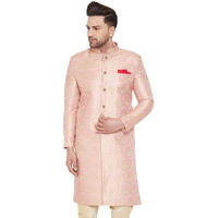 VASTRAMAY Men's Pink Silk Blend Sherwani Only Top - Brocade Sherwani