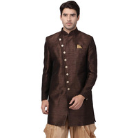 VASTRAMAY Men's Coffee Silk Blend Sherwani Only Top_VASMIW005CO_38