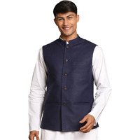 VASTRAMAY Men's Blue And White Cotton Nehru Jacket_VASMJ061NB_36