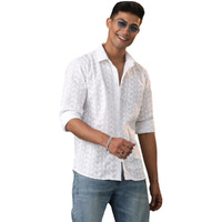 VASTRAMAY Men's Cotton Ethnic Shirt I Slim Fit Solid Chikankari Regular Shirt I Everyday Casual Summer Ease Long Sleeves Shirts_VSHVMSH094WH_42 White