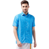 VASTRAMAY Men's Aqua Blue Silk Blend Ethnic Shirt_VASMSH001AQ_36