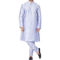 VASTRAMAY Men Cotton Silk Kurta and Pyjama Set (Bluish White_VASMKHA001nPHA_38)