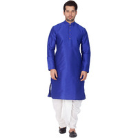 VASTRAMAY Men Cotton Silk Kurta and Dhoti Pant Set (Blue_VASMKBU001nDTWH_38)