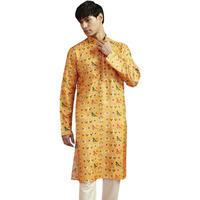 VASTRAMAY Men's Yellow Cotton Silk Kurta-VASMK146YW_42