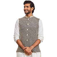 VASTRAMAY Men's Black - Nehru Jacket - This men's embroidered Nehru jacket,perfect blend of elegance and tradition.