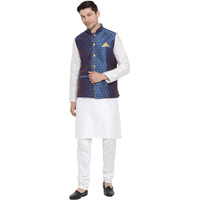 VASTRAMAY Men's White Cotton Silk Blend Kurta, Ethnic Jacket and Pyjama Set_VASMJ009BUnMKWH001nPDWH_42