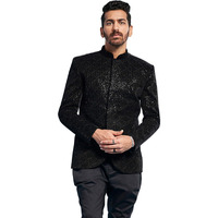 VASTRAMAY Men's Black - Jodhpuri - Velvet Sequined Embroidered Jodhpuri