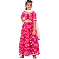 VASTRAMAY Girls' Cotton Pink Lehenga Set | Cotton Leheriya Printed Lehenga Set With Dupatta.