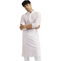 VASTRAMAY Men's Green Cotton Kurta I Allover Chikan Embroidery Knee Length Regular Straight Kurta I Fastive Party Wedding Traditions Kurta_VASMK381PN_40