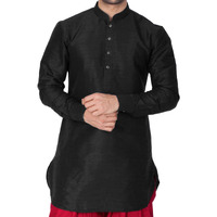 VASTRAMAY Men's Black Silk Blend Kurta_VASMUK001BL_52