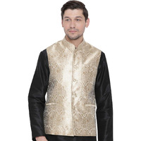 VASTRAMAY Men's Rose Gold Silk Blend Ethnic Jacket_VASMJ024RG_42