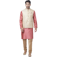 VASTRAMAY Men's Pink Cotton Silk Blend Kurta, Ethnic Jacket and Pyjama Set_VASMJ005CRnMK047PNnPRG_40