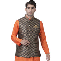 VASTRAMAY Men's Black Cotton Silk Blend Ethnic Jacket_VASMJ025BL_40