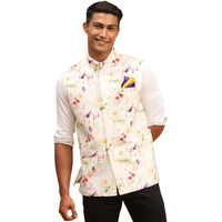 VASTRAMAY Men's Cream Floral Nehru Jacket_VASMJ089CR_40