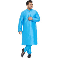 VASTRAMAY Plus Size Men's Silk Blend Kurta Set-New Aqua Blue
