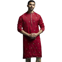 VASTRAMAY Men's Maroon Silk Blend Kurta | Silk Blend Embroidered KurtaFor Men.