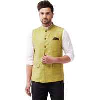VASTRAMAY Men's Yellow Silk Blend Nehru Jackets_VASMJ105YW_42