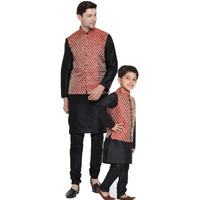 VASTRAMAY Cotton Silk Blend Regular Kurta Set (VASBBJ005MAnKBL001nPBL_42/26_Black_Man Boy-(5-6 Years))