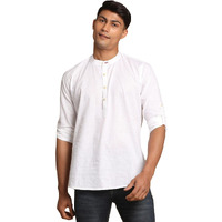 VASTRAMAY Men's White Cotton Blend Short Kurta || Cotton Short Shirt Style Solid Kurta with Buttonhole Detailing. || Elegant for Holi & EID Celebration_VASMXK015WH_38