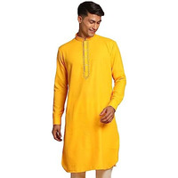 VASTRAMAY Men's Stylish Straight Kurta  Cotton Blend with Embroidered Placket