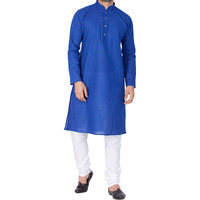 VASTRAMAY Men Linen Kurta and Pyjama Set (Blue_VASMKBU007nPCWH_46)