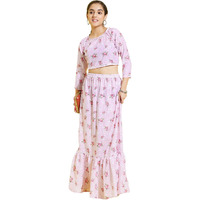 VASTRAMAY YUVA Girls' Multicolor-Base-Pink Crop Top and Lehenga Skirt Set_VYUVGLC107_36