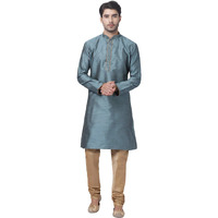 VASTRAMAY Men's Aqua Cotton Silk Blend Kurta and Pyjama Set_VASMK047AQnPRG_44