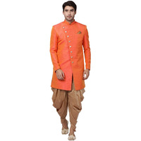 VASTRAMAY Men's Orange Silk Blend Sherwani Set_VASMIW005ORnCDRG_36