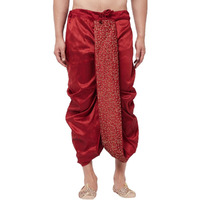 VASTRAMAY Men's Maroon Silk Blend Embroidered Dhoti_VASMDT011MA_F