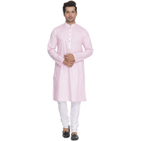 VASTRAMAY Men's Pink Cotton Linen Blend Kurta and Pyjama Set_VASMK007PNnPCWH_54