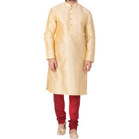 VASTRAMAY Men Cotton Silk Kurta and Pyjama Set (Gold_VASMKGO001nPMA_40)