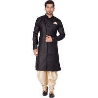 VASTRAMAY Men Cotton Blend Sherwani Style Kurta Set (Black_VASMSW120GO_40)