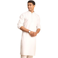 VASTRAMAY Men's White Cotton Blend Kurta || Embroidered Placket Cotton Kurta for Men || Elegant for Holi & EID Celebration_VASMK194WH_42