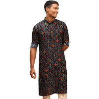 VASTRAMAY Men's Longline Pathani Style Rayon Printed Kurta with Foil Print Detailing