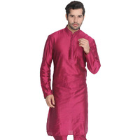 VASTRAMAY Men's Magenta Cotton Blend Kurta | Kurta for Festivals - Stylish, Comfortable, and Easy-Care - Perfect for Celebrations and Cultural Events, Navratri & Diwali