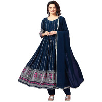 Wedani Georgette Embroidered Anarkali Kurta for Women (in, Alpha, 2XL, Regular, Blue)