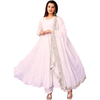 Wedani Georgette Sequins Work Anarkali Kurta Set for Women (in, Alpha, M, Regular, White)