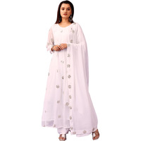 Wedani Georgette Embroidered Anarkali Kurta Set for Women (in, Alpha, XL, Regular, White)