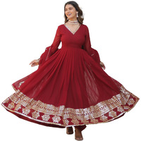 Wedani Georgette Embroidered Anarkali Kurta Set for Women (in, Alpha, 2XL, Regular, Maroon)