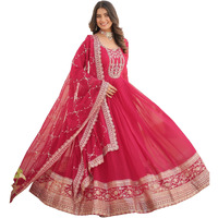Wedani Georgette Sequins Embroidered Work Anarkali Kurta Set for Women (in, Alpha, M, Regular, Pink)