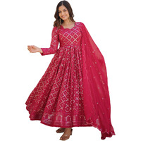 Wedani Georgette Sequins Embroidered Work Anarkali Kurta Set for Womens (in, Alpha, L, Regular, Pink)