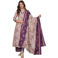 Wedani Cotton Printed Kurta Set for Women Cream